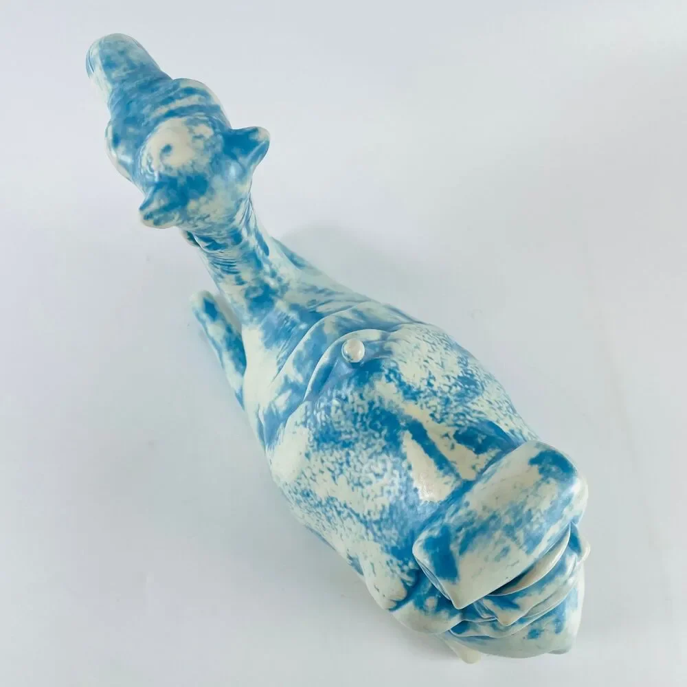 Holland Ceramic Nativity Kneeling Camel Figurine 6in Blue White Speckled Vintage